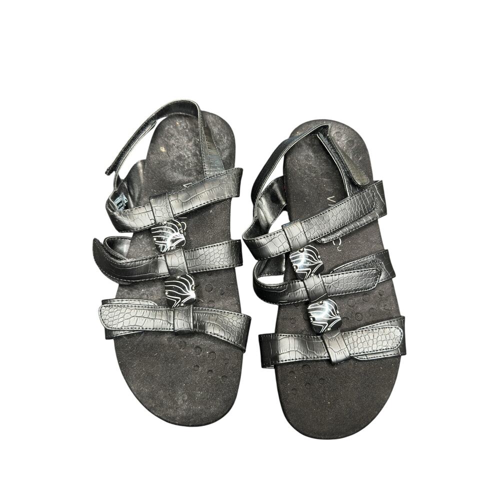 Vionic Black Amber Croc Walking Concealed Orthotic Arch Support Sandal Size 9